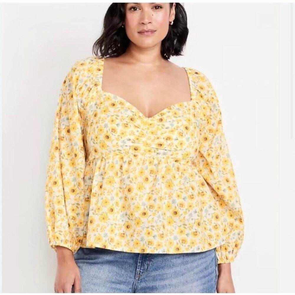 Old Navy Women’s Yellow Floral Top Size 2X Blouse Sunflowers Softgirl Spring